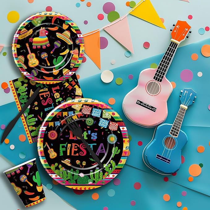 Mexican Fiesta Party Decorations Tableware - Fiesta Party Supplies, Plate, Cup, Napkin, Disposable Cutlery, Mexican Cinco De Mayo Decorations Dinnerware For Birthday Baby Shower | Serve 24