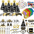 MOVINPE 2026 New Years Eve Party Supplies Set Serve 12, Happy New Year Party Cone Hats, Tiaras, Inflatable Fireworks Gun, Photo Booth Props, Squawkers, Blowouts, Eve Party Favors for Kids Adults