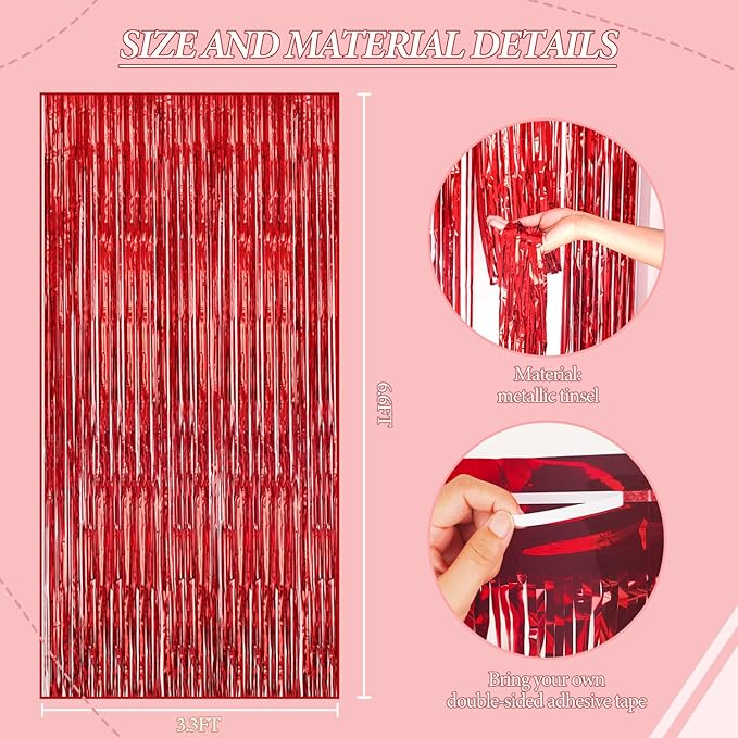 2 Pack Foil Fringe Backdrop - Red Shiny Tinsel Curtains for Party Decoration/Photo Booth Props - 3.3x6.6 FT Metallic Foil Backdrop for Birthday, Wedding, Graduation, Christmas.