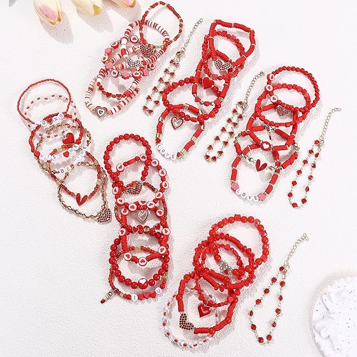 Cooluckday 36 Pcs Holiday Heishi Surfer Bracelets for Women Bulk Easter Mother's Day Christmas St. Patrick's Day Mardi Gras Bracelet Stackable Stretch Friendship Bracelets Set