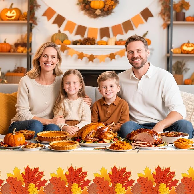 3pcs Thanksgiving Tablecloth, Thanksgiving Decorations Disposable Plastic Fall Tablecloth Maple Leaves Table Cover for Friendsgiving, Indoor and Outdoor 54 X 108 inch