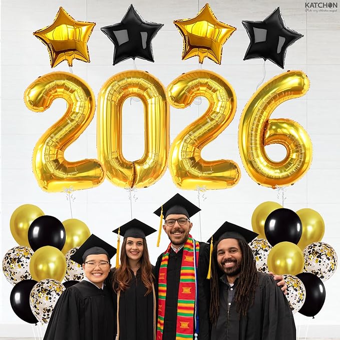 KatchOn, Black and Gold Graduation Balloons Set - Big, Pack of 31 | Star Balloons, Latex Balloons for Graduation Decorations 2026 | 2026 Graduation Decorations, Prom Decor
