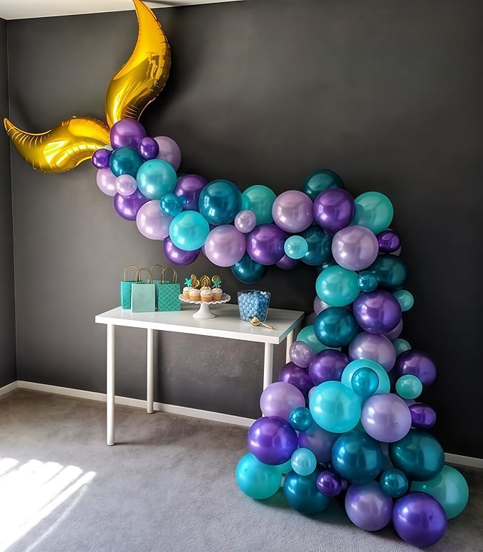 Purple and Blue Balloon Garland Kit, Purple Teal Turquoise Metallic Gold Mermaid Latex Balloon Garland Arch Kit for Girls Women Mermaid Birthday Wedding Bridal Baby Shower Party Decorations Supplies