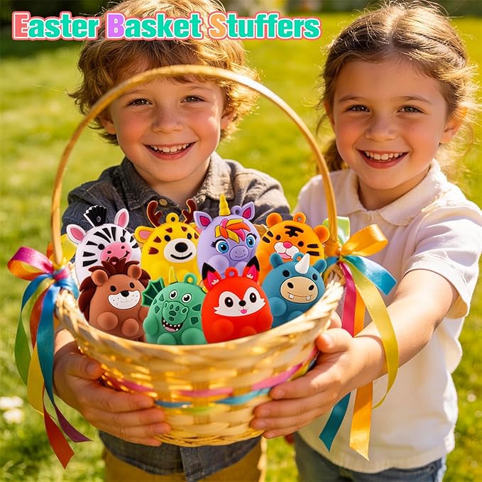 Easter Basket Stuffers, 24 PCS Party Favors for Kids, Silicone Animal Pop Fidget Toys with Suction, Birthday Gifts for Boy Girls, Treasure Box Toys, Goodie Bag Stuffers, Prizes for Kids