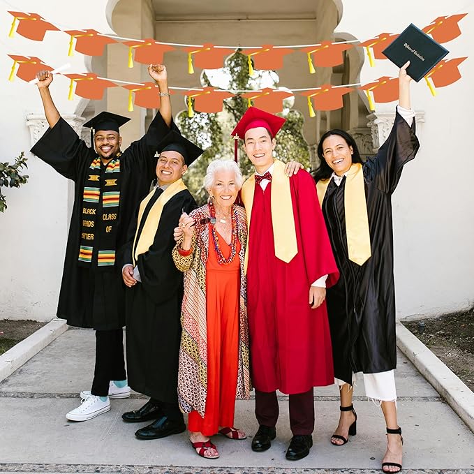 16PCS Orange 2025 Congrats Grad Banner, Glitter 2025 Graduation Decorations Banner, Class of 2025 Banner Garland High School College Graduation Party Decorations Supplies Decor