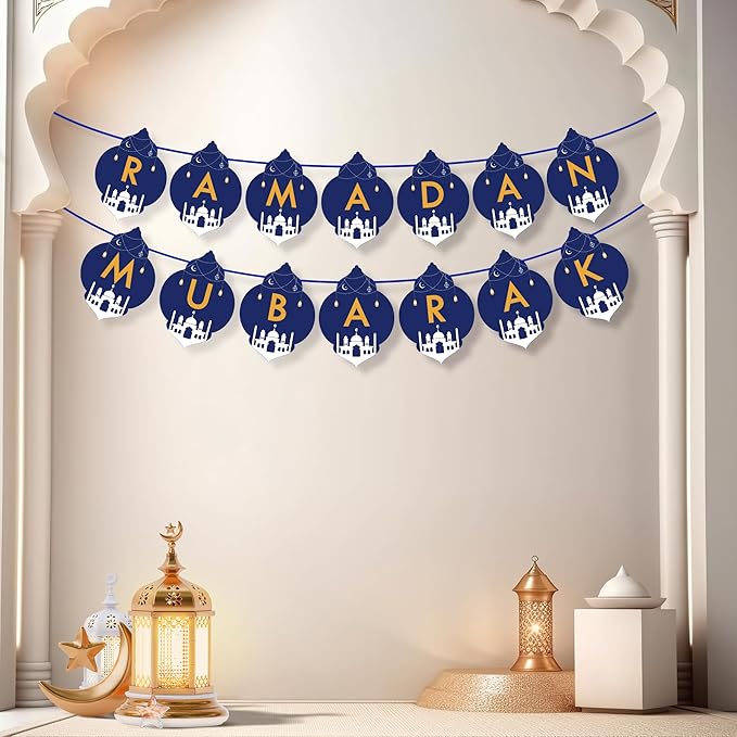 OHOME Ramadan Banner and Decorations for Home 2024 - Mubarak Banner and Decor - Dareem Backdrop for Outdoor Indoor Wall