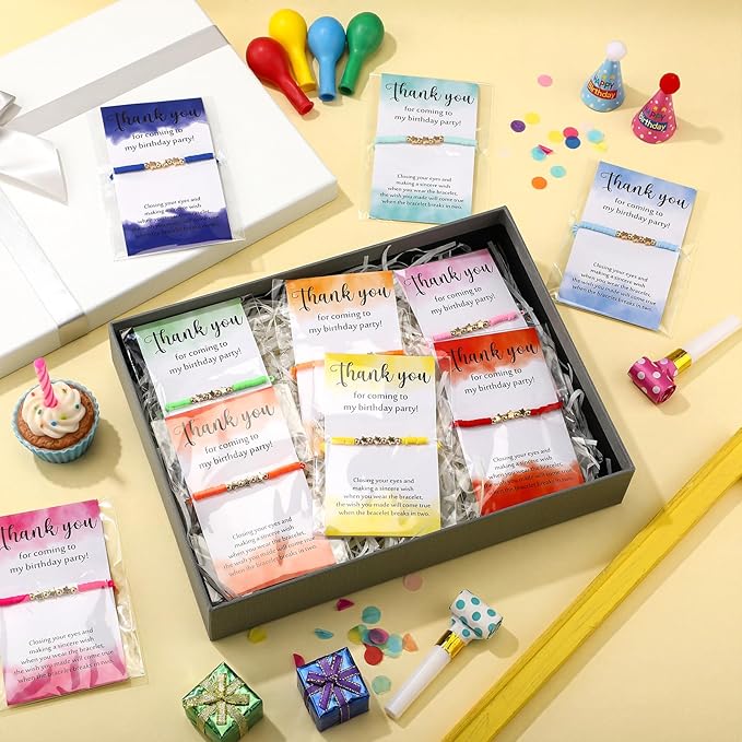 Birthday Party Favor Bracelets Beaded Rainbow Clay Bracelet with Thank You Card Gift for Birthday Party Supplies Bags Suffer with Different Themes(24 Sets,Star)