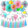 24 Pcs Hanging Paper Fans Decoration Colorful Tassel Garland Party Supplies Iridescent Glitter Banners Balloons Tissue Paper Pom Poms Flowers honeycomb for Girl Women Bridal Shower Wedding Graduation