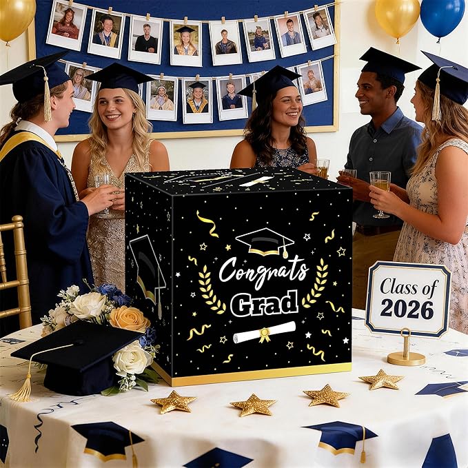 Graduation Decorations 2026 Black Graduation Card Box Graduation Party Decorations,Graduation Box,Congrats Grad Gifts for 2026 Graduation Party Supplies Favors