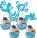 24Pcs Sweet Baby Boy Cupcake Toppers Blue Glitter Moon Star Baby Shower Cupcake Picks Decorations for Gender Reveal Baby Shower Kids Boys Birthday Party Supplies