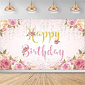 Happy Birthday Banner Pink Birthday Party Backdrop for Women Girls birthday sign Courtyard Photography Background Indoor Outdoor 71 x 47 inches