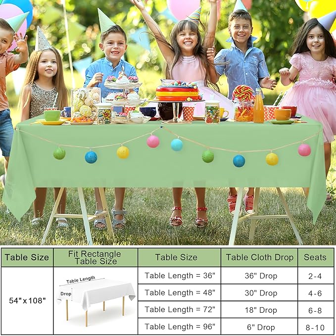 misaya 6 Packs Disposable Plastic Table Cloth, 54 x 108 Inch Waterproof Rectangle Tablecloth, Leakproof & Sturdy Decorative Table Covers for Easter, Picnic, Party and Outdoor, Sage Green