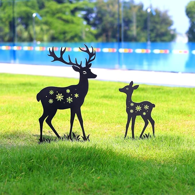 Deer Garden Decor for Outside, Metal Decorative Garden Stakes, Deer Gifts for Women Men Black Silhouette Statues Decorations for Yard Art, Patio, Backyard, Outdoor, Lawn Ornaments