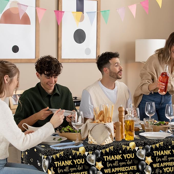 We Appreciate You Tablecloth Decoration,Thanks You Party Decoration 3pcs Black and Gold Thank You for All You Do Table Covers for Appreciate Party Employee Teacher Doctor Decor