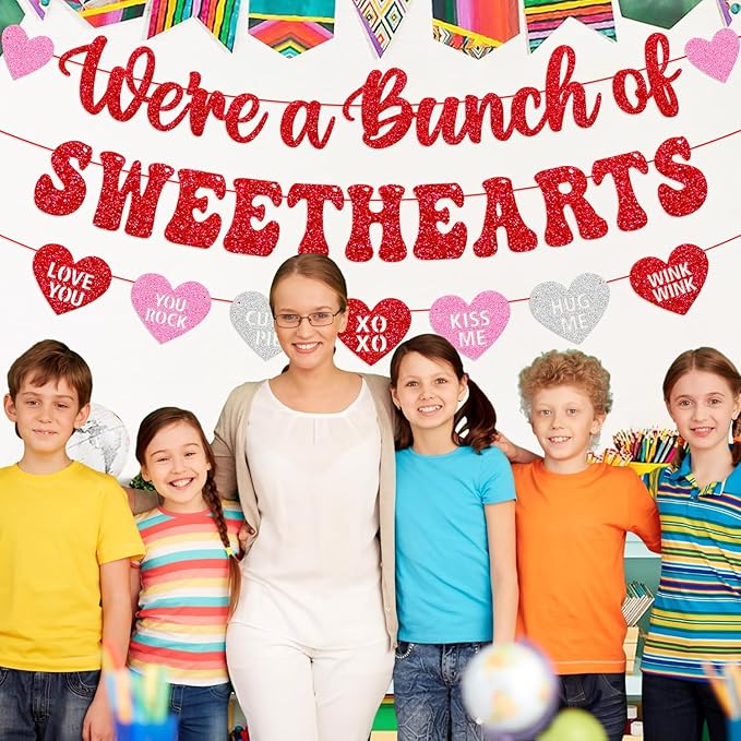 We’re A Bunch of Sweethearts Banner Valentines Day Party Decorations for School Classroom Teacher Student Classmate Celebrating Happy Valentines Day Party Supplies