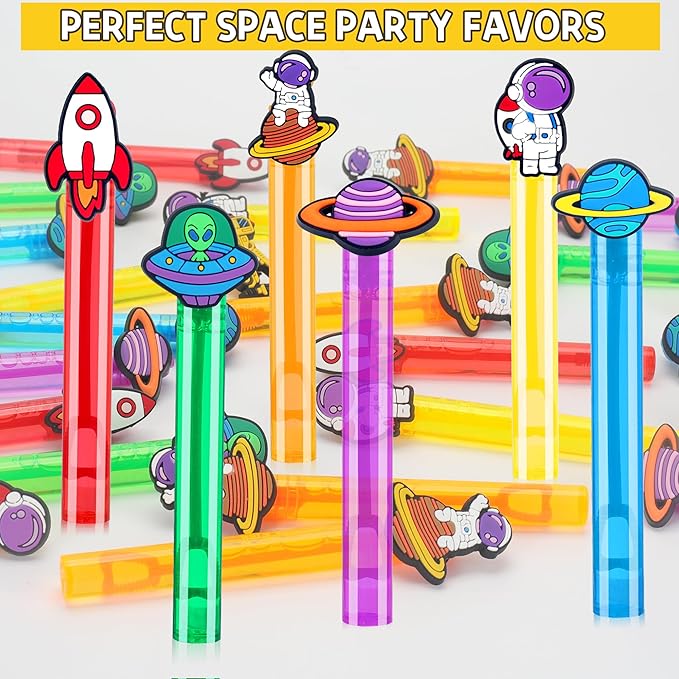 24Pcs Space Bubble Wands for Kids Astronaut Party Favors Supplies Decorations, Pinata Goodie Bag Stuffers & Classroom Prizes
