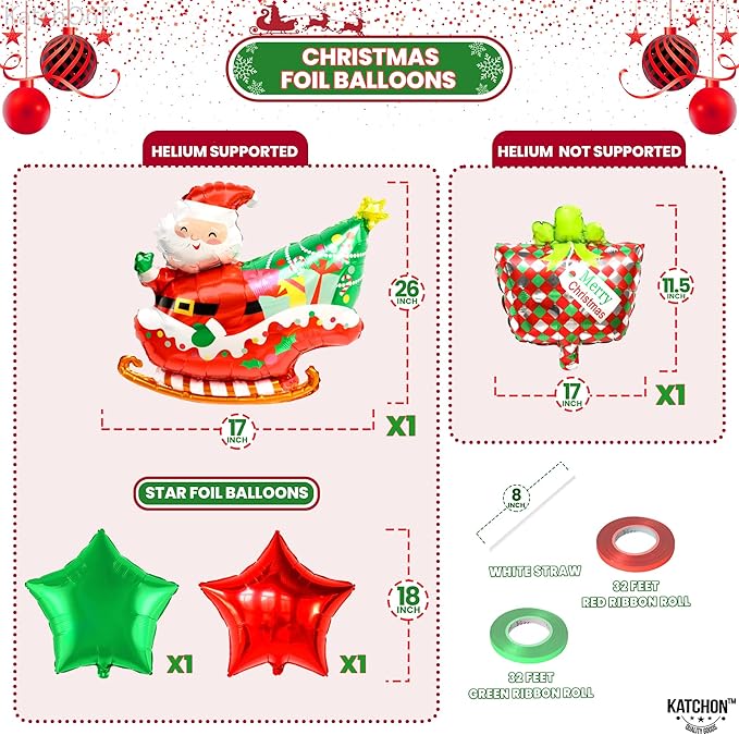 KatchOn, Merry Christmas Decorations Indoor - Huge, Pack of 25 | Merry Christmas Banner, Santa Balloon, Star Balloons for Holiday Decorations | Xmas Balloons for Xmas Decoration