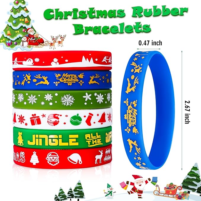 Christmas Rubber Bracelets 30 PCS Bulk Christmas Party Favors Stocking Stuffers for Kids Silicone Wristbands Goodie Bags Stuffers Xmas Toys Student Gifts Party Supplies Decorations Classroom Prizes