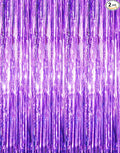 GOER 6.4 ft x 8.2 ft Metallic Tinsel Foil Fringe Curtains,Pack of 2 Party Streamer Backdrop for Halloween Birthday,Graduation and New Year Eve Party Decorations (Purple)