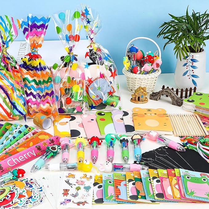24 Pack Party Favors Classroom Gifts Set with Classic Animal ＆Fruit Designs for Teens, Goodie Bags with Multicolor Pen for Birthday Stuffers Rewards Prizes Party Favors