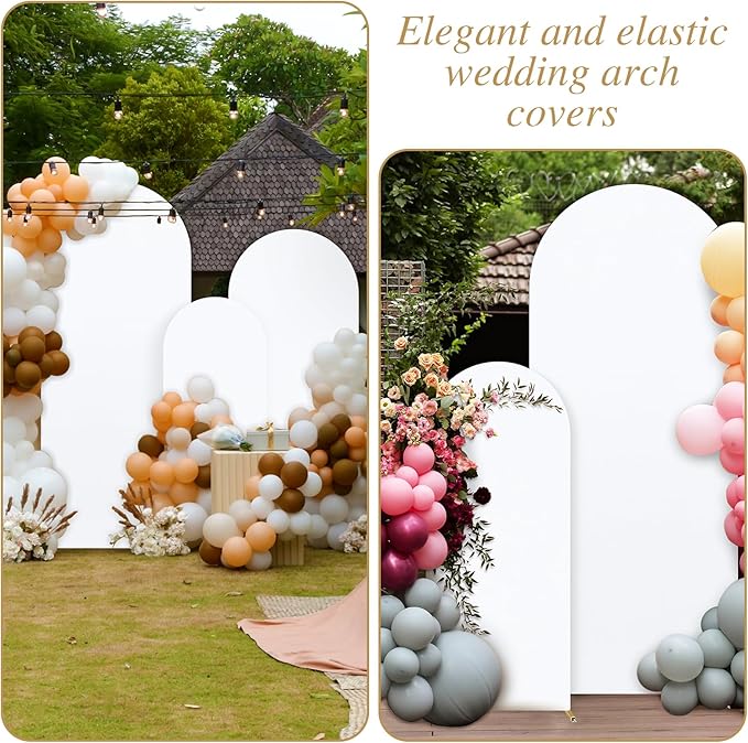 Dofilachy Arch Backdrop Cover - Stretchy Fabric for Wedding Arch Stand, Set of 3 Spandex Covers (4FT, 5FT, 6FT, White)