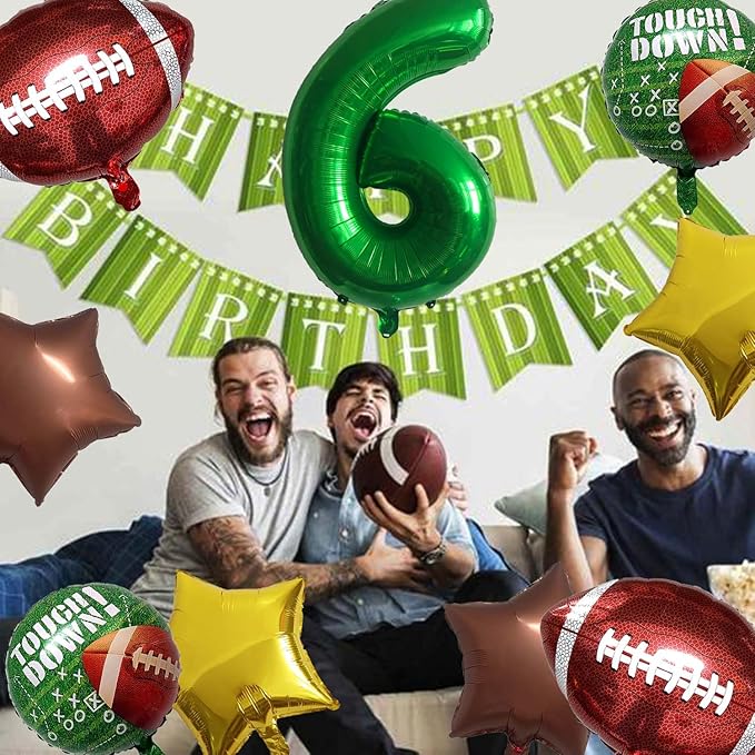 Football Balloons Foil Football Birthday Decorations Balloons Green Number 6 Balloon Gold Brown Star Touchdown Ballons for Rugby Birthday Decorations Sports Ballons Arch Kits Party Balloon Sets 9pcs