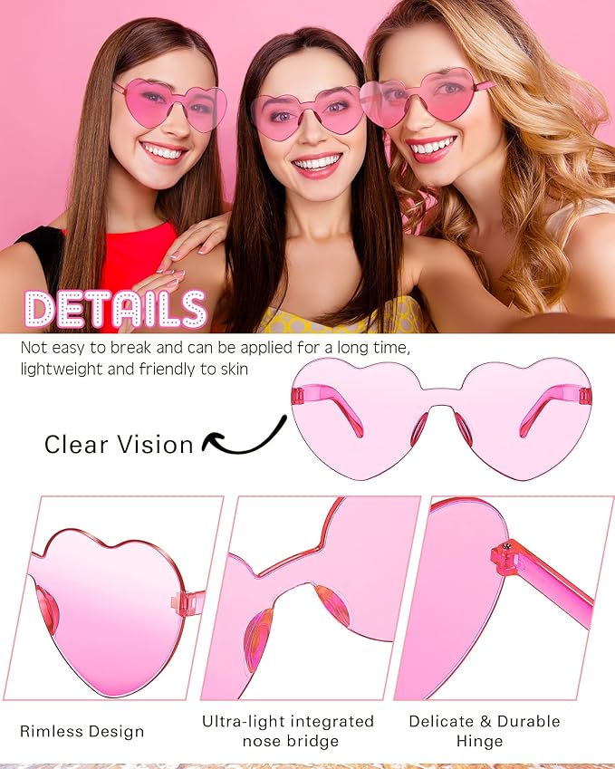 Frienda 20 Pairs Heart Shaped Sunglasses Rimless Candy Color Glasses for Women Men Party Favor