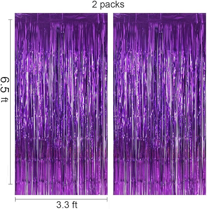 Purple Backdrop Curtains for Party Supplies - 6.5x6.5 ft, Pack of 2 | LILF Foil Fringe Curtain Streamers Tinsel Backdrop for Birthday Bachelorette Party Decorations Photo Booth Props