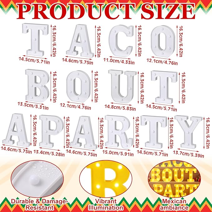 Honoson 14 Pcs Taco Bout a Party Light Decorations Fiesta Cinco De Mayo Decorations Mexican LED Light up Sign Table Decoration for Mexican Taco Twosday Bout Bachelorette Party Home Bar Decor