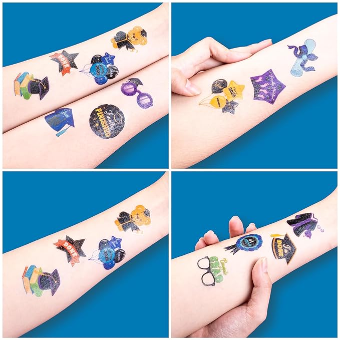 96 PCS Happy Graduation Grad Congrats Pre-Cut Temporary Tattoos for Kids | Super Cute Themed Birthday Party Favors, Supplies, Decorations, Fake Tattoo Stickers (Multiple)