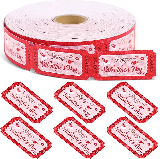 Cholemy 1000 Pcs Valentine Raffle Tickets Roll Romantic Red Heart Carnival Raffle Ticket Numbered Door Drinks Surprise Reveal Gift for Happy Valentine‘s Day Wedding Anniversary Party Favors Supplies