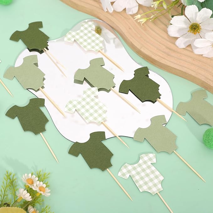 Green Bodysuit Cake Topper - Green Gingham Cake Topper,Baby Shower Decoration,Girl Boy/Gorl Baby Shower (green)