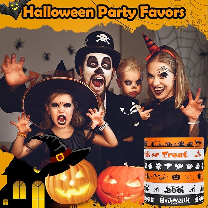 Halloween Rubber Bracelets 30 PCS Bulk Halloween Party Favors for Kids Supplies Silicone Wristbands for Gifts Toys Trick or Treat Goodie Bag Fillers Student Classroom Prizes for Kids Teens Girls Boys
