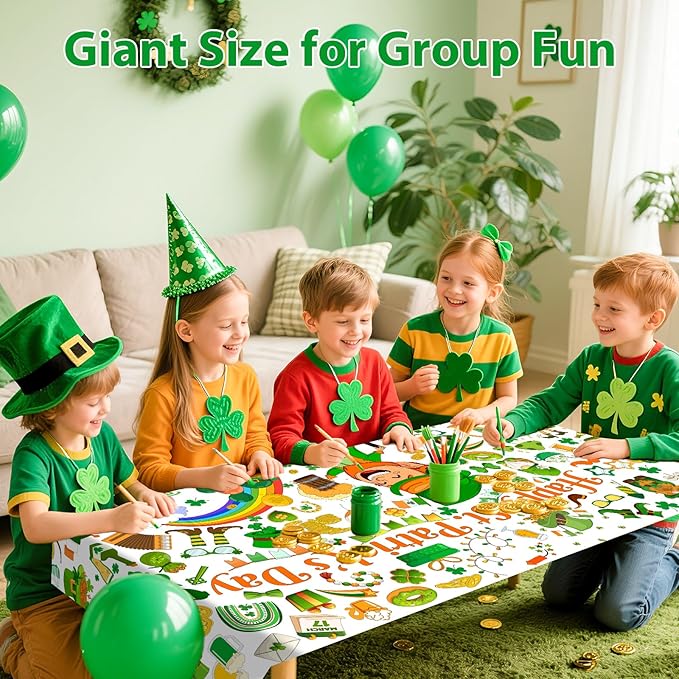 AinDen St. Patrick's Day Giant Coloring Poster/Tablecloth -30 x 72 Inches Jumbo Paper Coloring Banner Kids Gifts Party Decorations - St Pattys Day Crafts for Kids