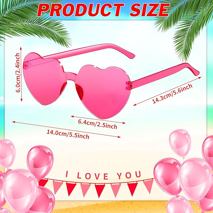 2/4/8/12/20 Pairs Heart Shaped Sunglasses Transparent Heart Glasses Rimless Trendy Eyewear for Valentines Party Favor