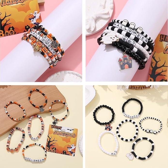 Cooluckday 36 Pcs Holiday Heishi Surfer Bracelets for Women Bulk Easter Mother's Day Christmas St. Patrick's Day Mardi Gras Bracelet Stackable Stretch Friendship Bracelets Set