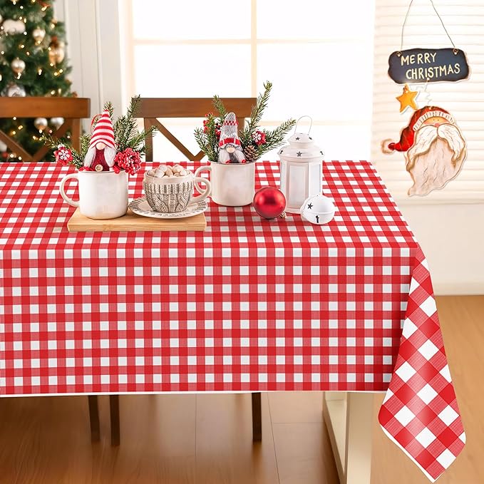 Childom 3 Pack Red and White Checkered Tablecloths 54"x108" Valentines Day Tablecloths for Rectangle,Disposable Plastic Table Cover for Wedding,Home,Birthday,Picnic,Buffet,Pizza Party,Racing Car Decor