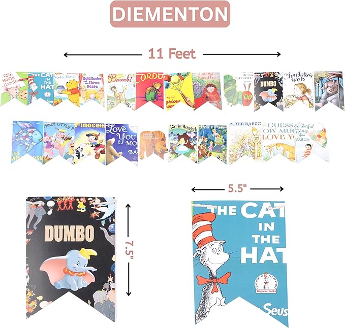 Book Garland – Vintage Book Pages String Decoration – 22 Pieces Perfect for Book Lovers, Kids Room Decor, Themed Parties, Comic Story Party Banner, Home, Library (Print Type, Single-Sided Printed)