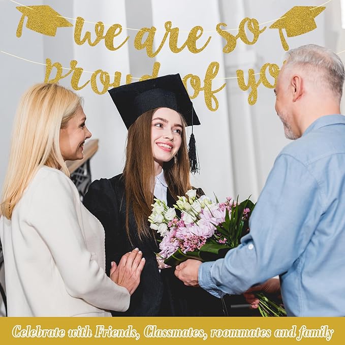 2026 Graduation Decorations Pre-Strung Blingbling We Are So Proud of You Banner Glitter Graduation Garland for Class of 2026 High School College Grad Party (Golden)
