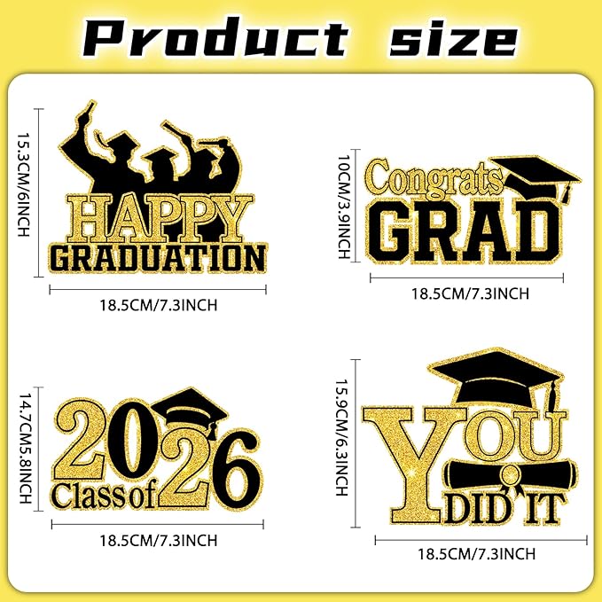 4Pcs Graduation Decorations Class of 2026 Wood Table Centerpieces Congrats Grad Wooden Sign Graduation Table Toppers Congratulate Tiered Tray Decor for 2026 Graduation Party (Black-Gold)