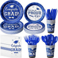 Graduation Party Supplies Congrats Grad Plates and Napkins Set Disposable Tableware Paper Plates Napkins Cups Knives Spoons Forks Straws for Class of 2026 Graduation Party Decorations Serve 25 (Blue)