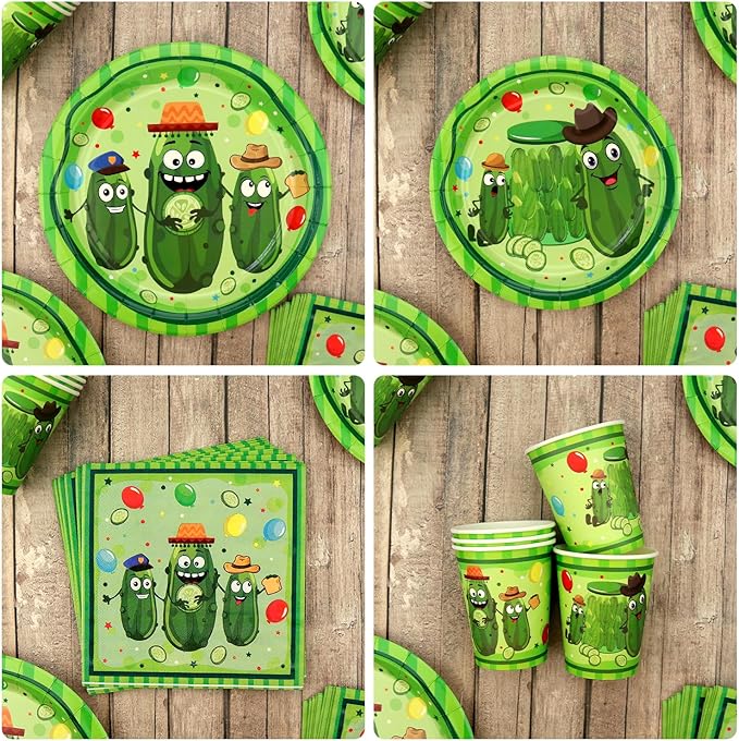 Pickle Birthday Decorations - Pickle Party Tableware, Plates Cups Napkins Pickle Party Tablecloth Happy Birthday Backdrop Balloons Cake Toppers for Pickle Birthday Supplie