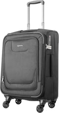 Amazon Basics 17" Carry-On Softside Luggage Suitcase with TSA Lock, 8 Spinner Wheels, Front Exterior Pocket, 3 Interior Pockets, Sturdy Telescoping Handle, Black