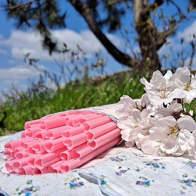 100pcs Heart Shaped Pink Straws Disposable Drinking Cute Straw Individually Wrapped Pink Plastic Straw Galentines Day, Cocktail, Birthday Party, Bridal Shower, Wedding Decorations