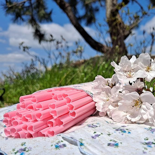100pcs Heart Shaped Pink Straws Disposable Drinking Cute Straw Individually Wrapped Pink Plastic Straw Galentines Day, Cocktail, Birthday Party, Bridal Shower, Wedding Decorations