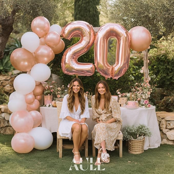 AULE 40 Inch Large 20 Number Balloons Rose Gold Big Foil Number Balloons Giant Helium Happy 20th Birthday Party Decorations for Women Huge Mylar Anniversary Supplies