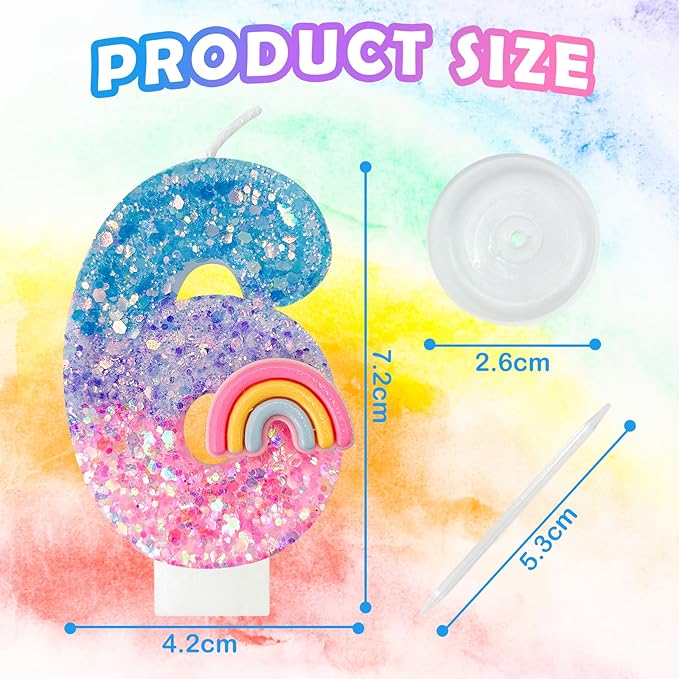 Rainbow Birthday Number Candles, Number 6 Candles, Cupcake Decorations, Macaron Birthday Cake Decorations, Cartoon Theme Party Supplies (Number 6)