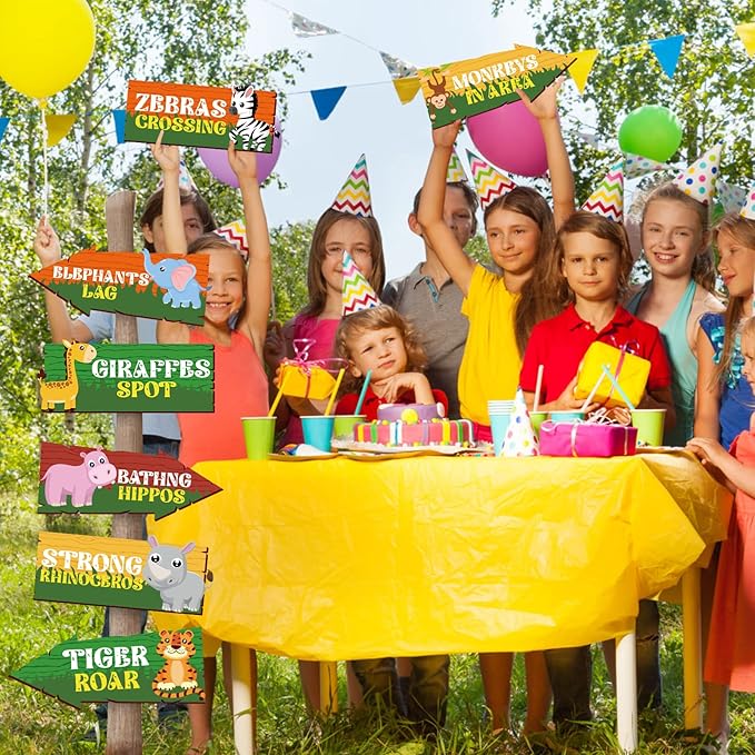 Hooqict 20 Pieces Safari Party Sign for Welcome to Jungle Safari Theme Party Decorations Directional Signs Classroom Wild Animal Birthday Party Decorations Zoo Party Supplies