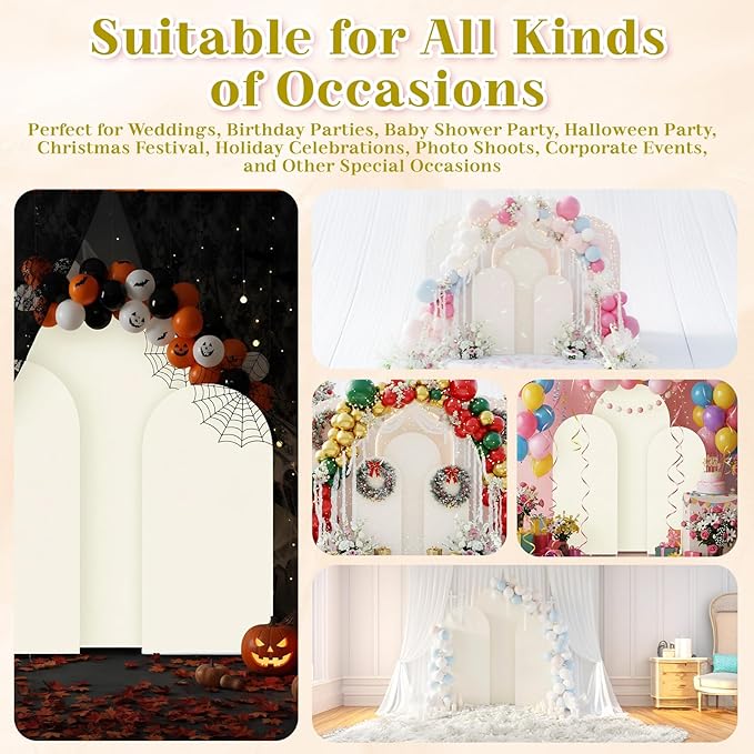 3-Piece Arch Backdrop Cover, Stretchy Spandex Wedding Arch Covers 4FT, 5FT, 6FT for Round Chiara Arch Stand, Beige Arch Cover for Photo Background Happy Birthday Party Banquet Ceremony Decor