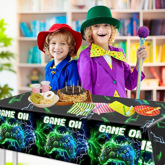 Video Game Table Cloth Video Game Birthday Decoration,3pcs Neon Plastic Waterproof Gaming Table Covers for Boy Kids Player Geek G-AME Party Decoration